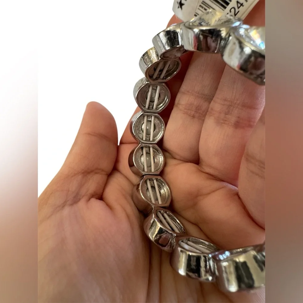 Charter Club Rhodium Clear Crystal Silver Tone Drop Earring Stretch Bracelet Set